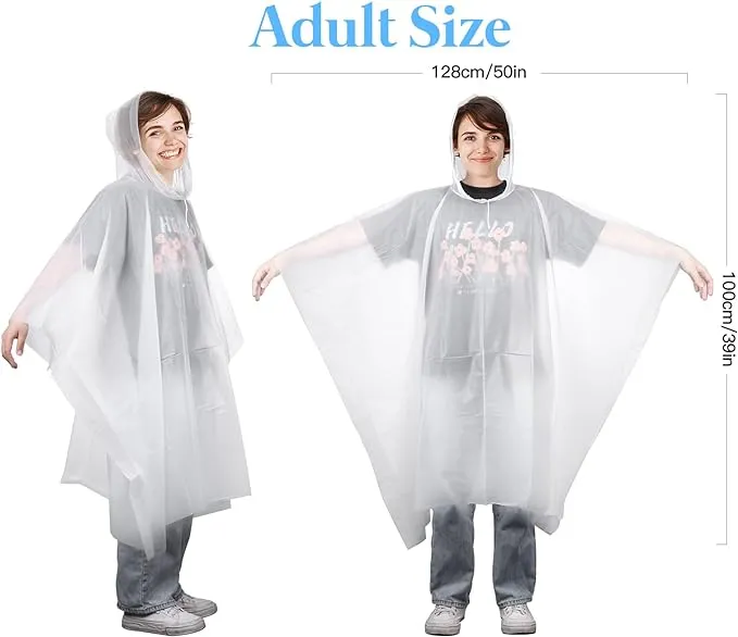 10 Poncho Waterproof, Rain Ponchos Family Pack, Disposable Rain Poncho for Adult & Kid, Unisex Clear Poncho with Drawstring Hood, Lightweight Rain Coat, Perfect for Disney, Hiking, Festivals