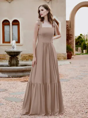 A-Line Bow Ruffle Sleeveless Chiffon Dress Taupe Plus Size