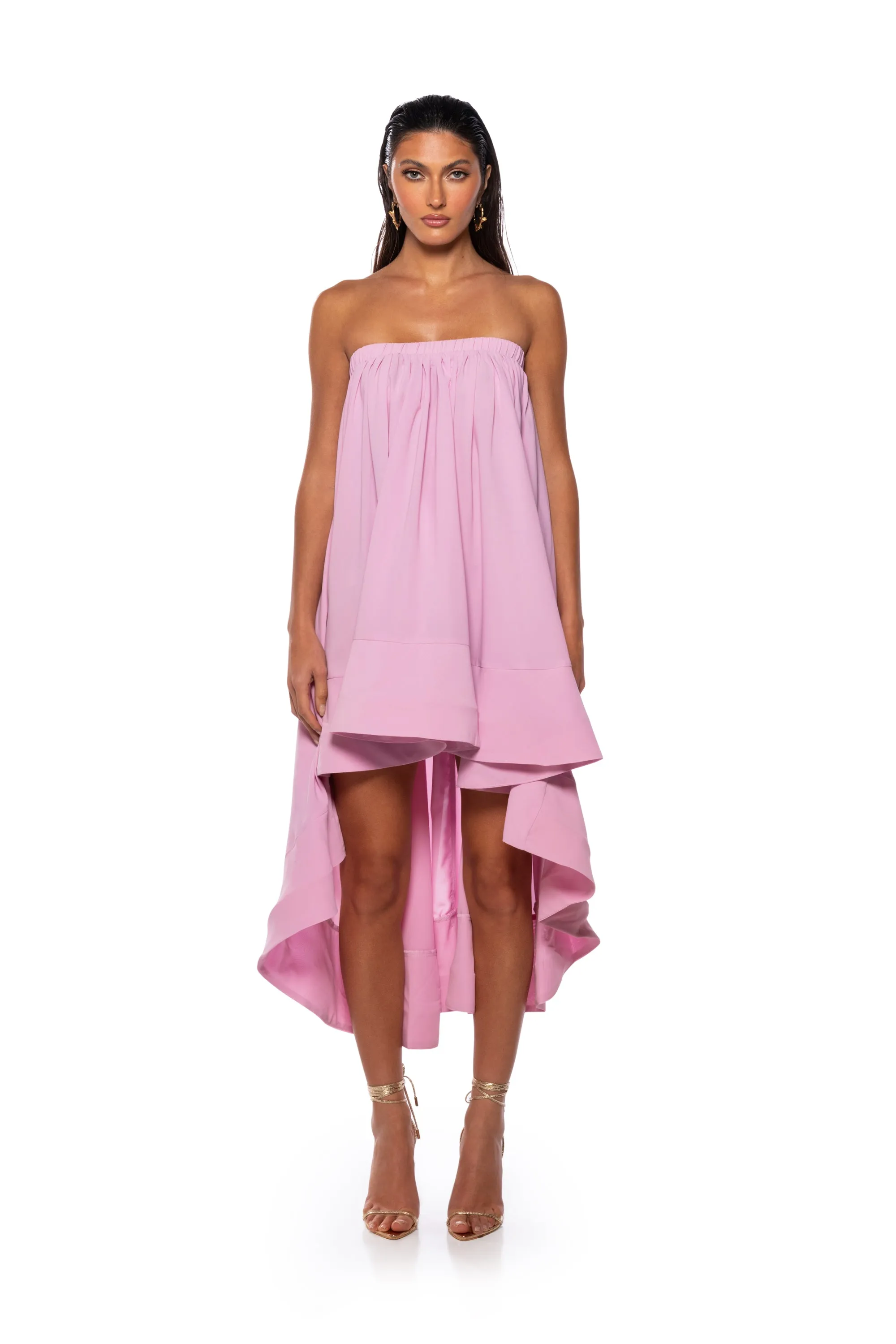 ALEX STRAPLESS HIGH LOW DRESS IN PINK