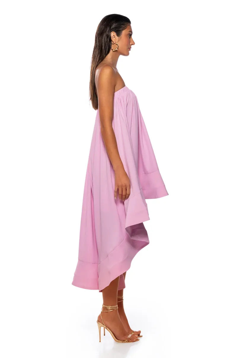 ALEX STRAPLESS HIGH LOW DRESS IN PINK