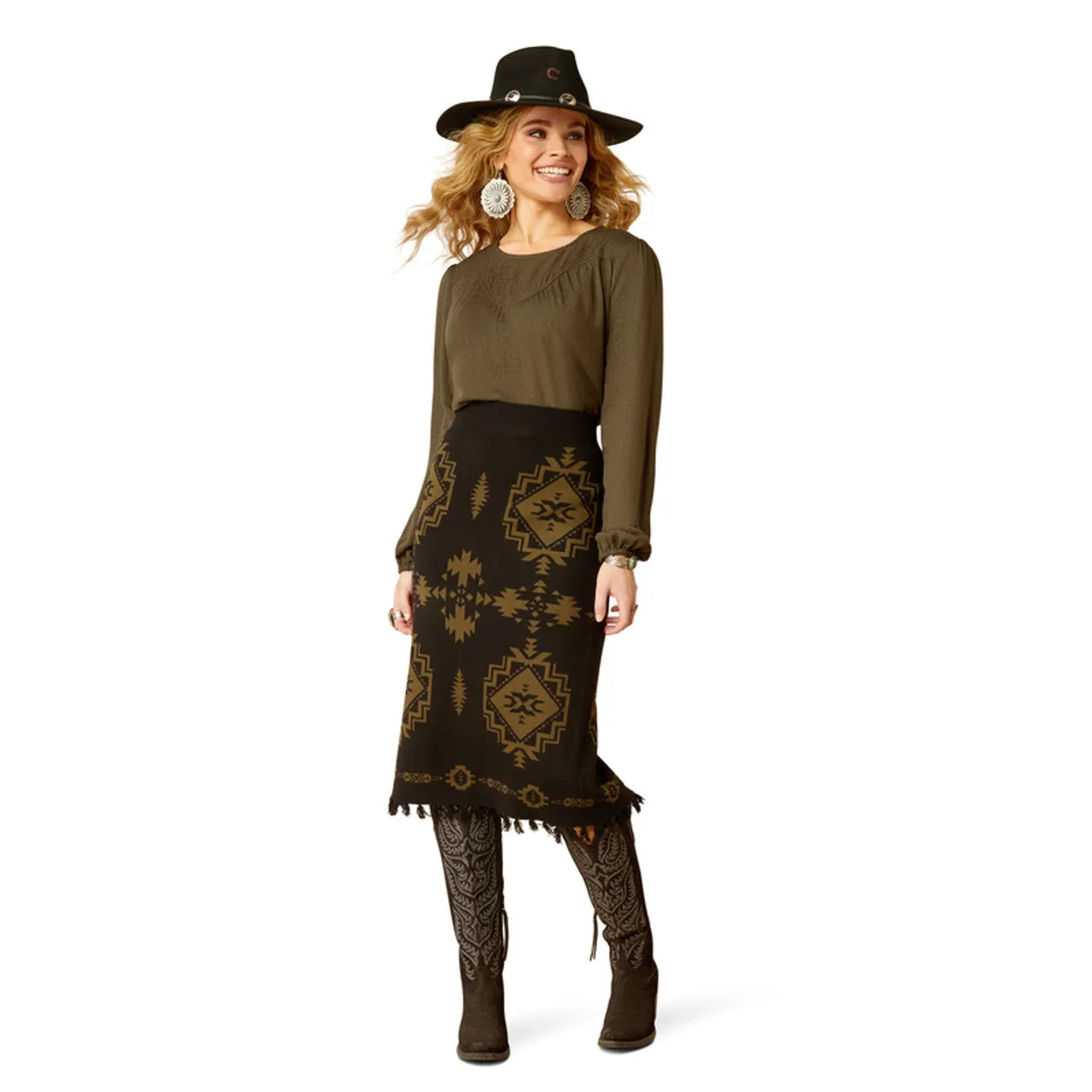 Ariat Women's Caldera Sweater Skirt in Black & Relic Aztec