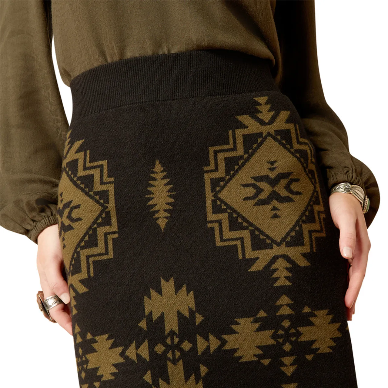 Ariat Women's Caldera Sweater Skirt in Black & Relic Aztec