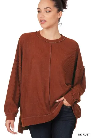 Brushed Waffle Oversized Exposed Seam Sweater