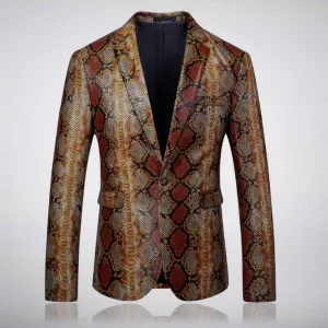 Casual Serpentine Printed Stage Costume Men Blazer