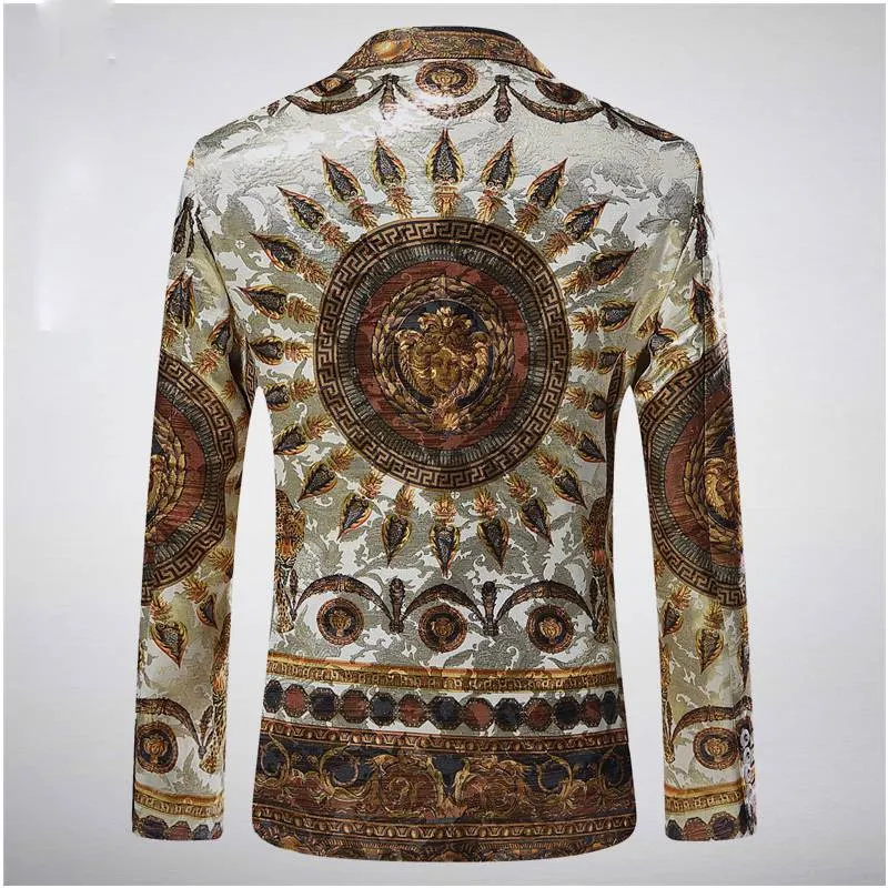 Casual Slim Fit Sun Baroque Luxury Pattern Stage Clothing Style Men Blazer