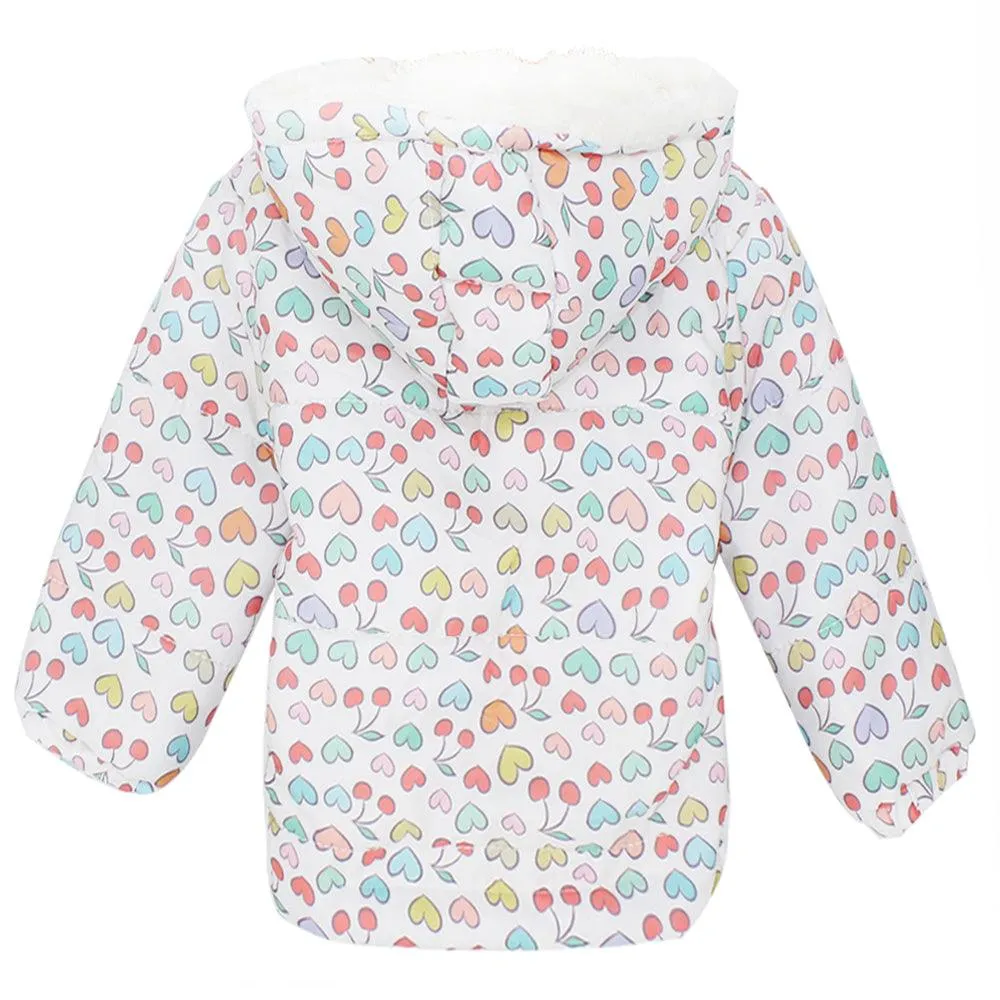 Cherry Hearts Long-Sleeved Waterproof Hooded Jacket