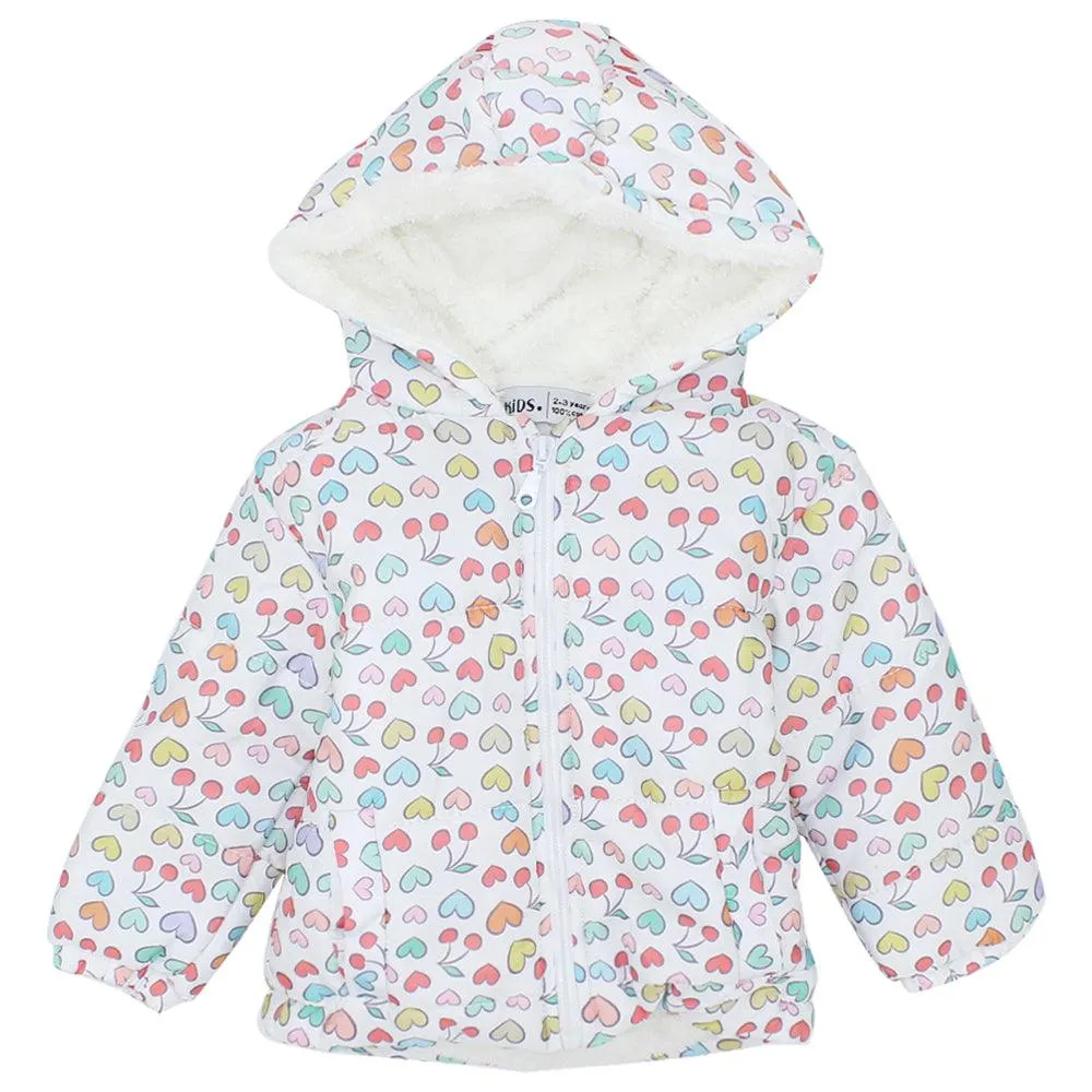 Cherry Hearts Long-Sleeved Waterproof Hooded Jacket