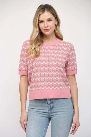 Chevron Knit Short Sleeve Sweater