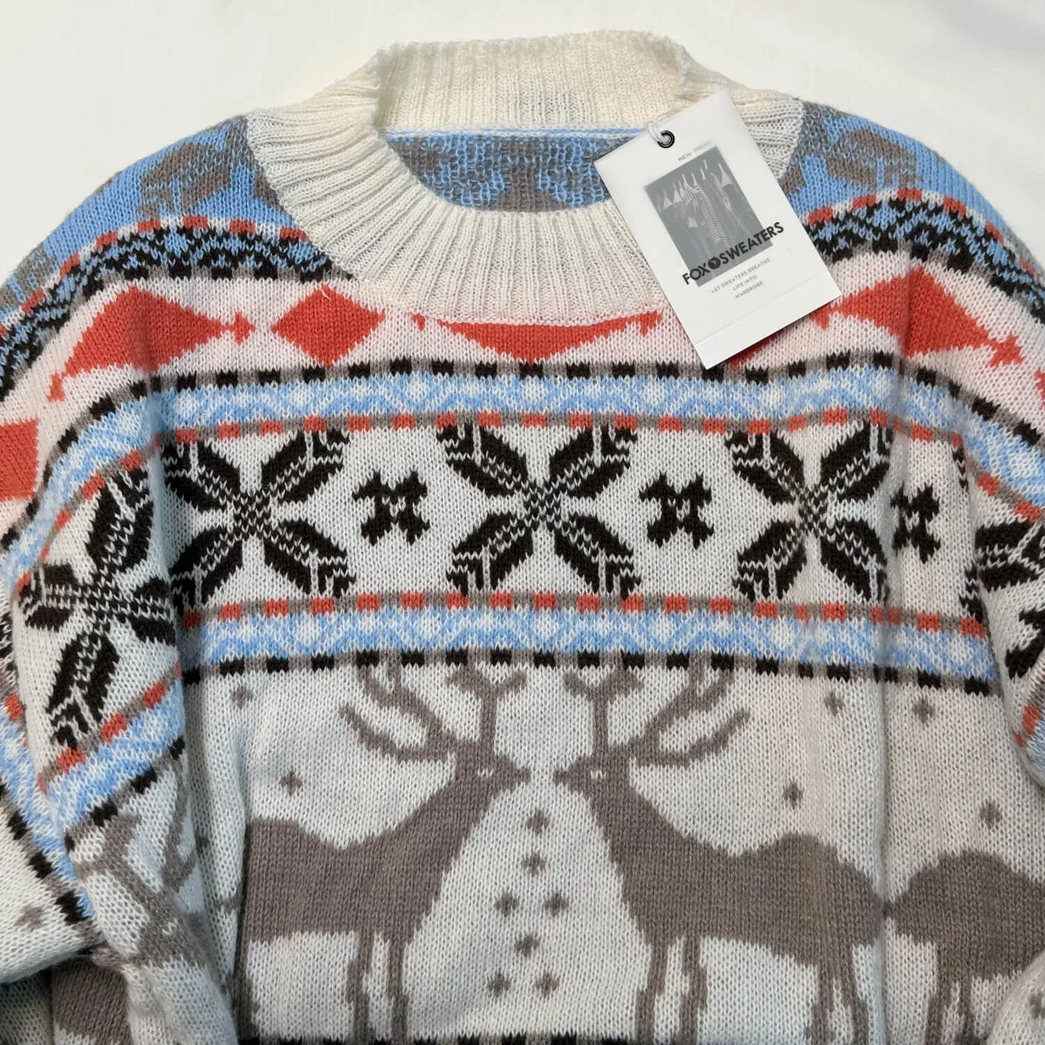 Christmas Motif Nordic Fair Isle Crew Neck Oversized Sweater