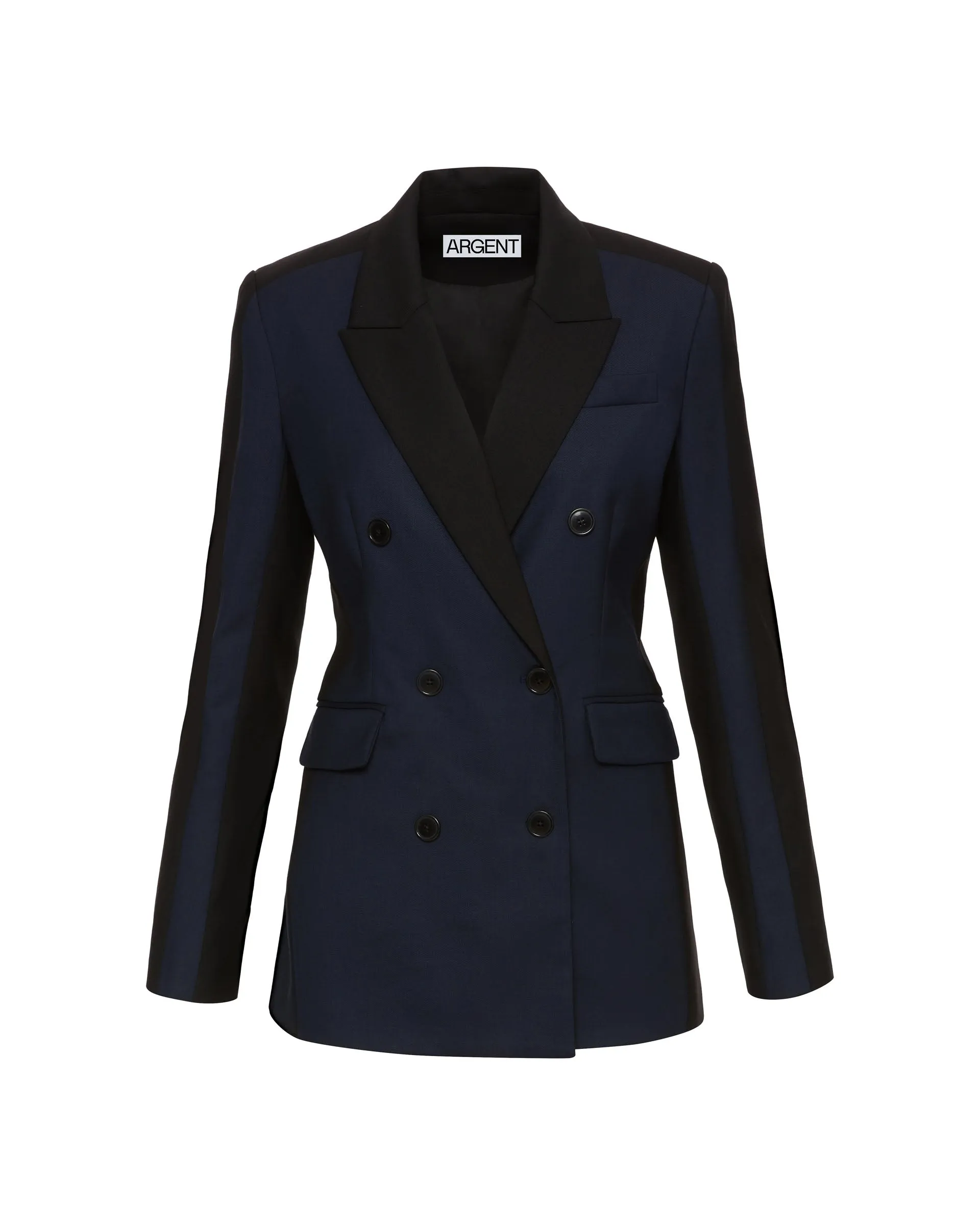 Colorblocked Double-Breasted Blazer in Seasonless Wool | Midnight/Black