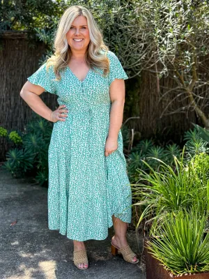 Cyan Dress - Green Leopard