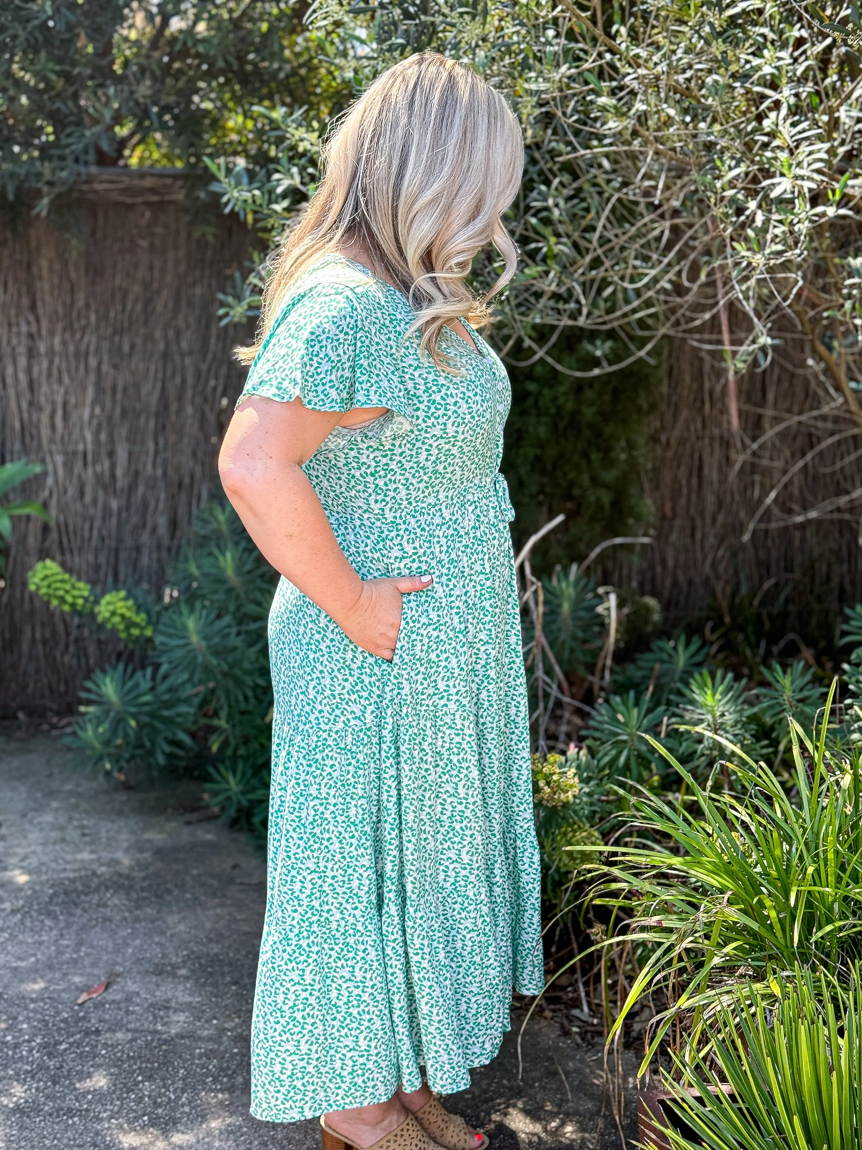 Cyan Dress - Green Leopard