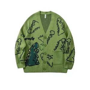 Dinosaur Oversized Cartoon Button Up Cardigan