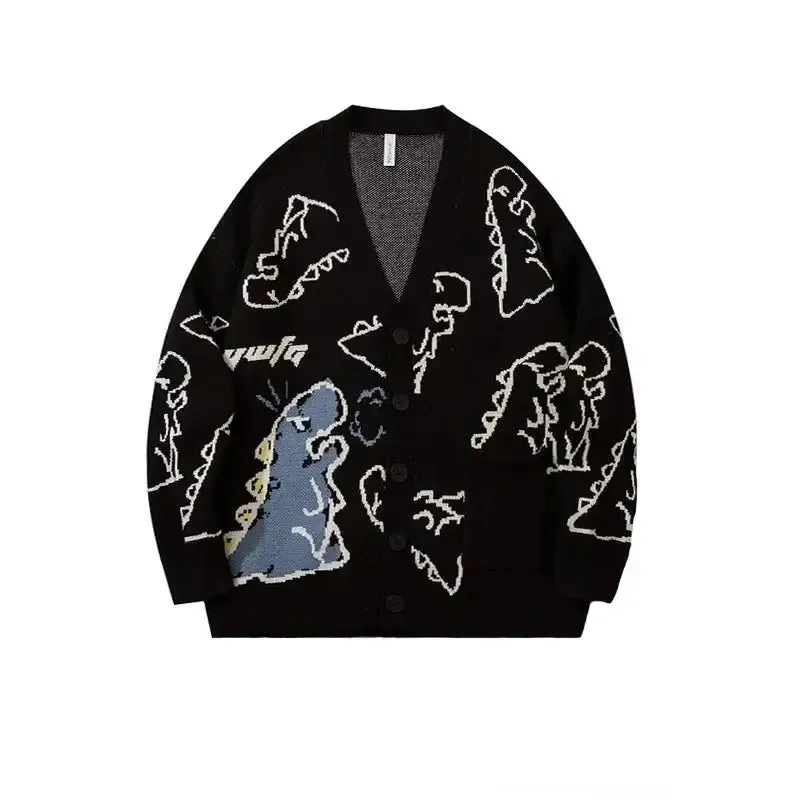 Dinosaur Oversized Cartoon Button Up Cardigan