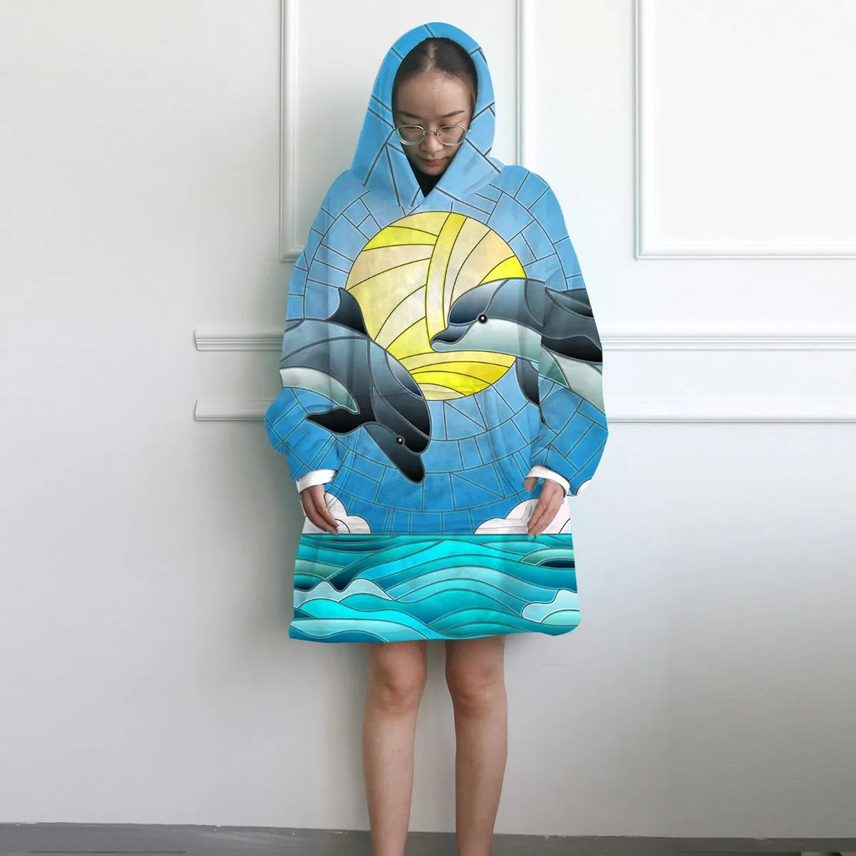 Dolphin Dancing Wearable Blanket Hoodie