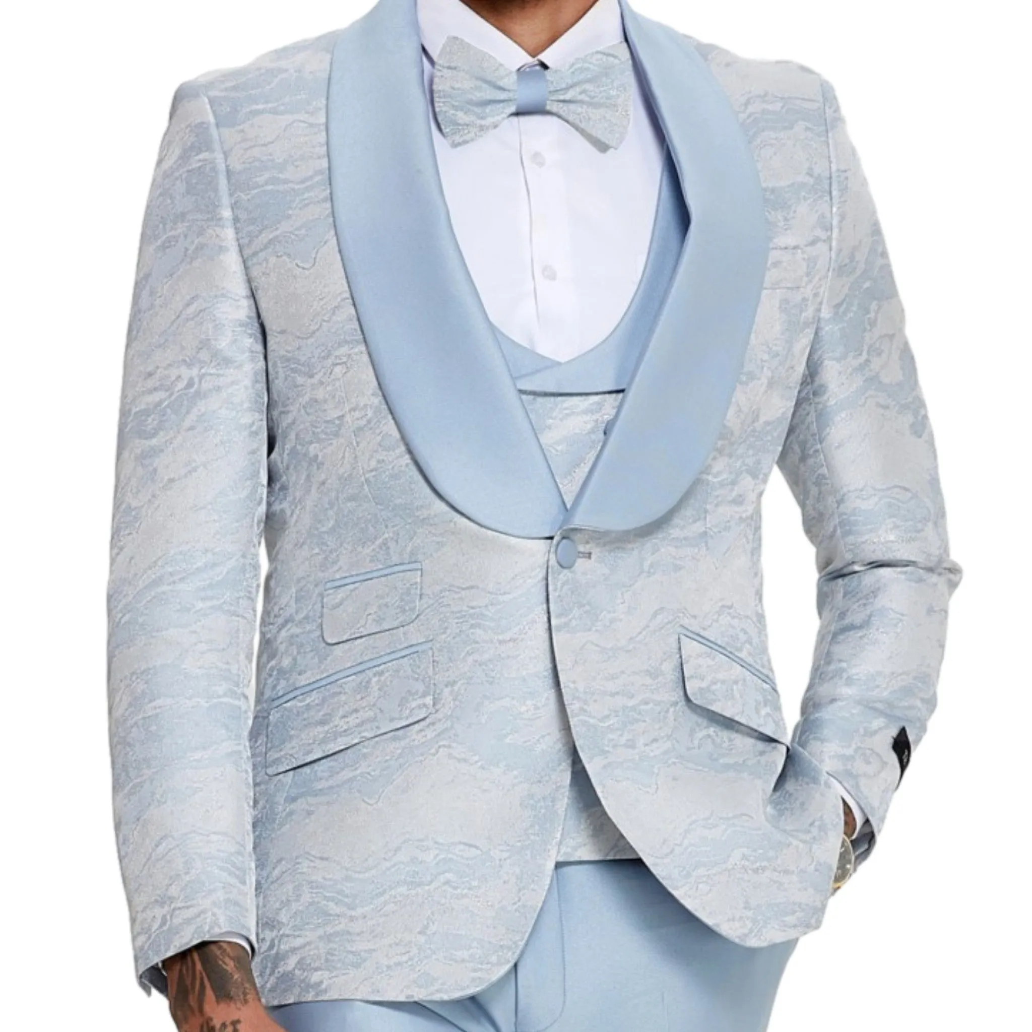 Elegant Powdered Blue Tuxedo - A Chic Choice for Prom and Wedding Seasons