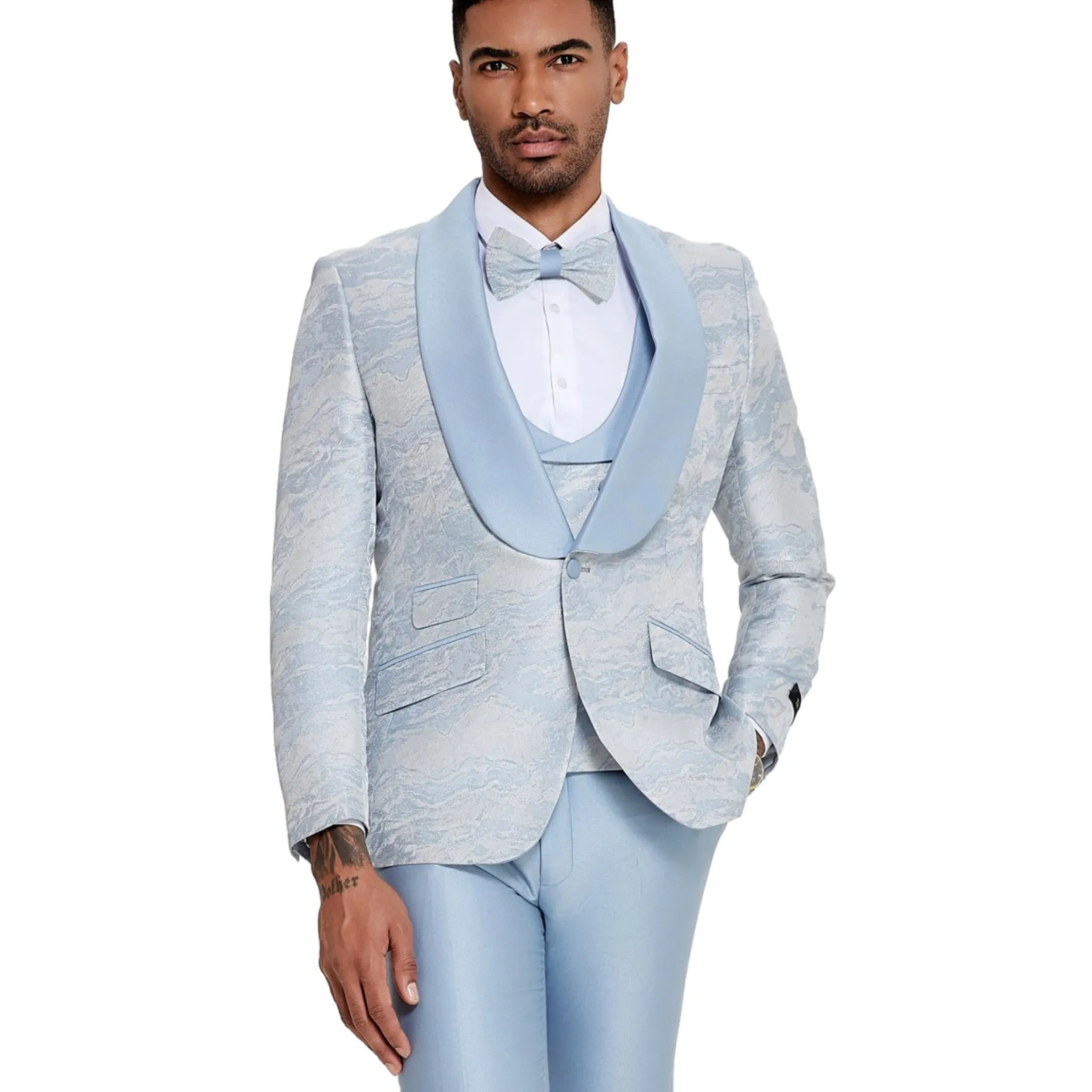 Elegant Powdered Blue Tuxedo - A Chic Choice for Prom and Wedding Seasons