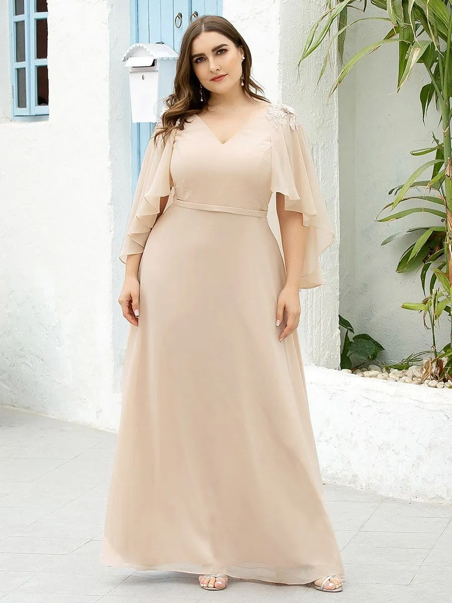 Elegant V Neck Flowy Chiffon Bridesmaid Dresses with Wraps