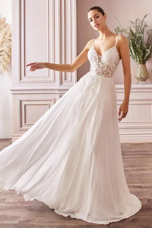 Elegant Wedding Gown with Sheer Bodice and Long Flowy Skirt #CDTY11