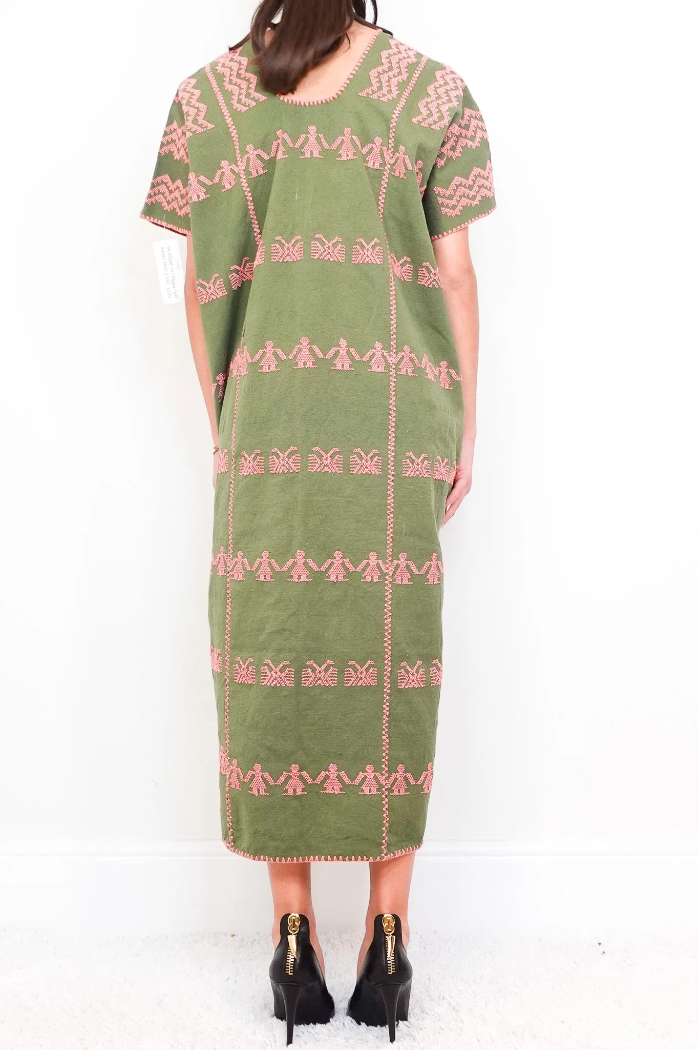 Embroidered khaki and pink Kaftan RRP £700