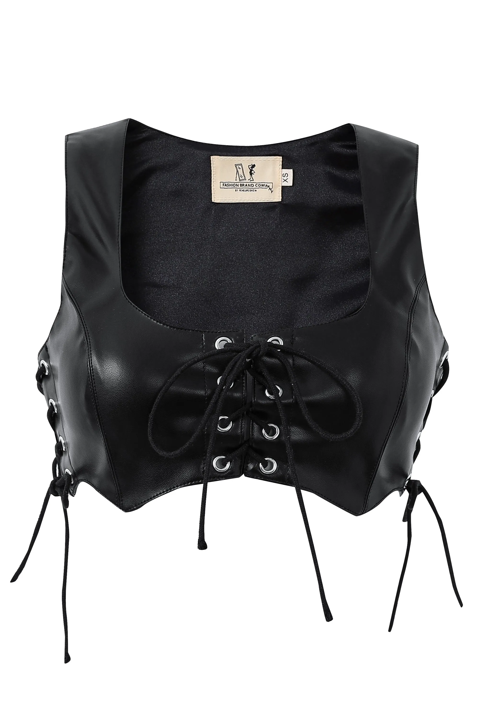 Faux Plant Leather Black Corset Top