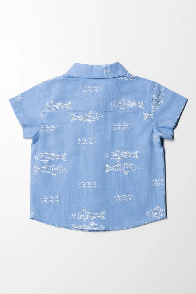 Fish Short Sleeve Shirt Blue