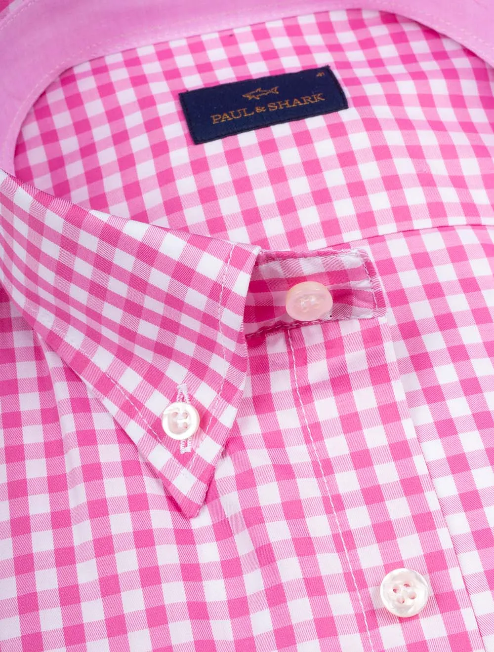 Gingham Cotton Twill Shirt Pink