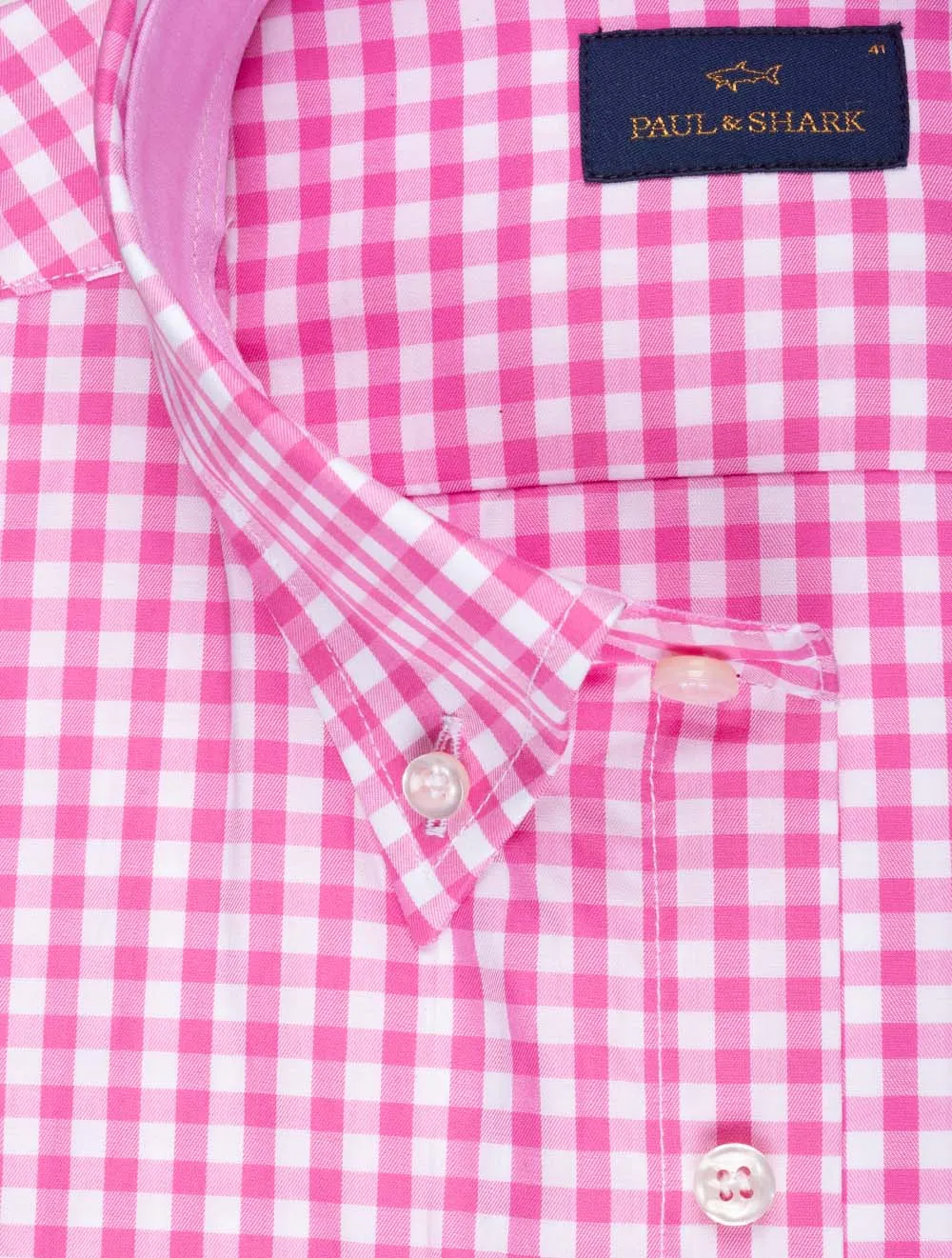 Gingham Cotton Twill Shirt Pink