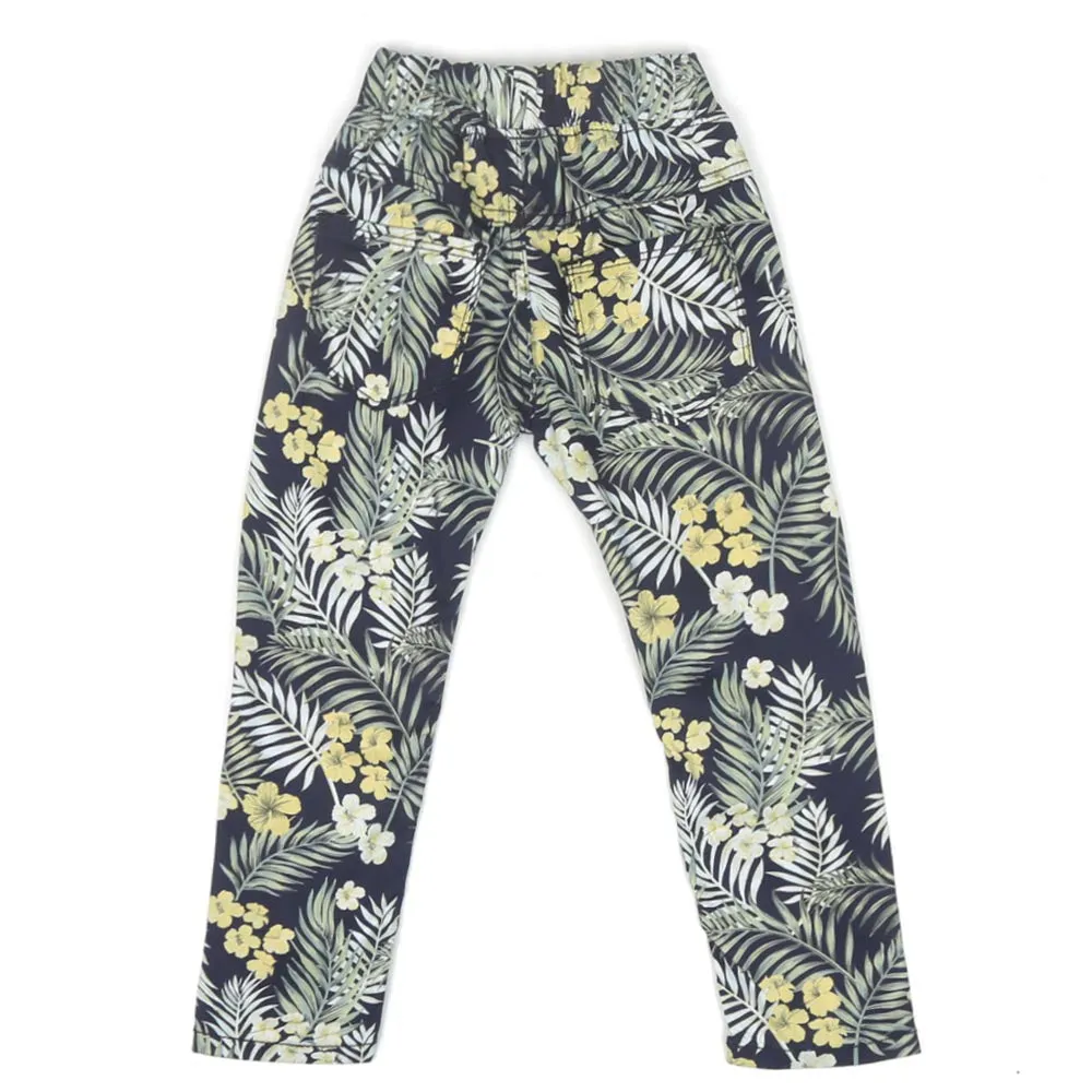 Girls Cotton Jegging Printed - Black