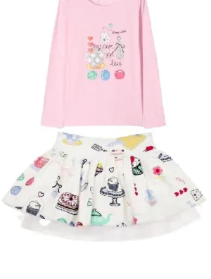 Girls Pink Top & Skirt Set