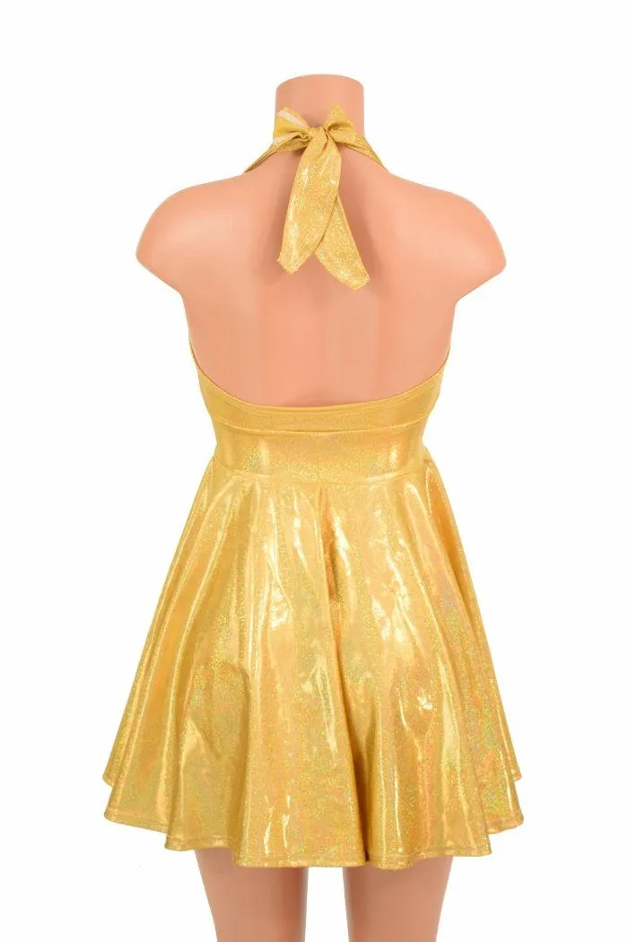 Gold Sparkly Halter Skater Dress