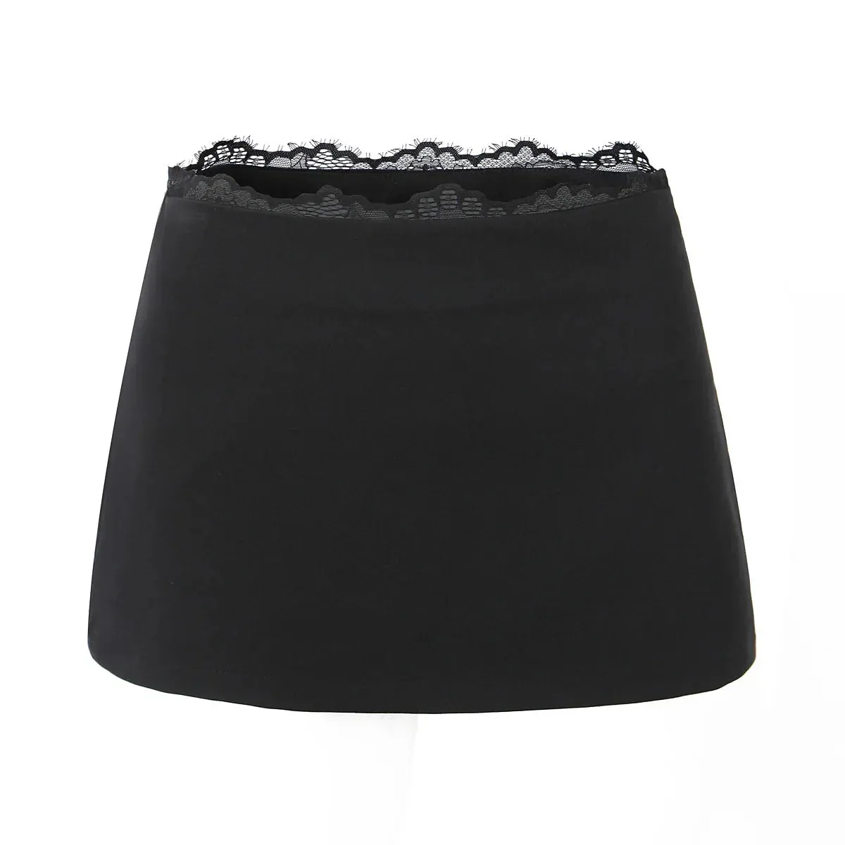 Grey Lace Trim Charming Solid Mini Skirt