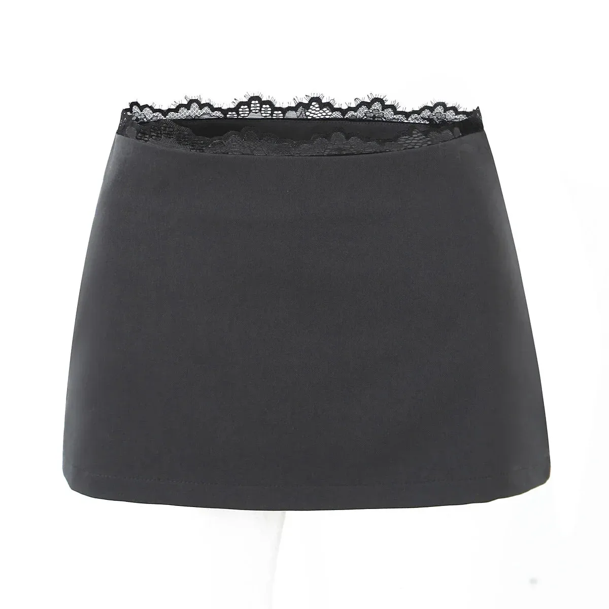 Grey Lace Trim Charming Solid Mini Skirt