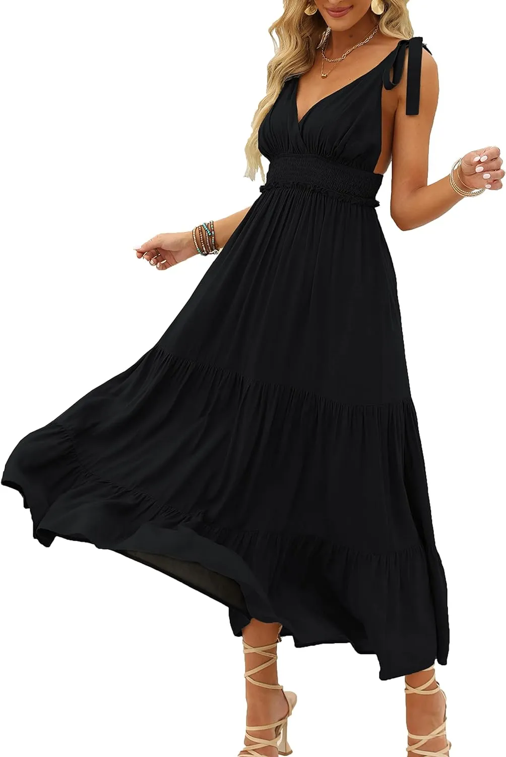 Halter Ruffle Hem Spaghetti Strap Maxi Dress