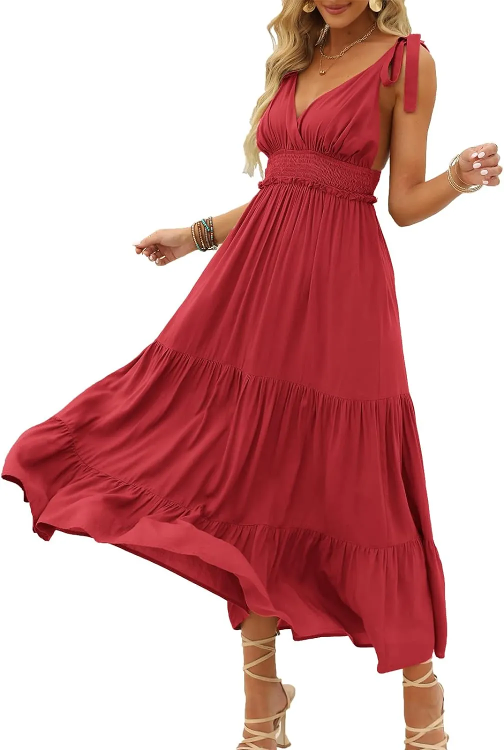 Halter Ruffle Hem Spaghetti Strap Maxi Dress