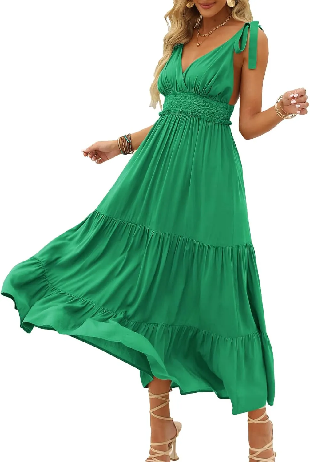 Halter Ruffle Hem Spaghetti Strap Maxi Dress