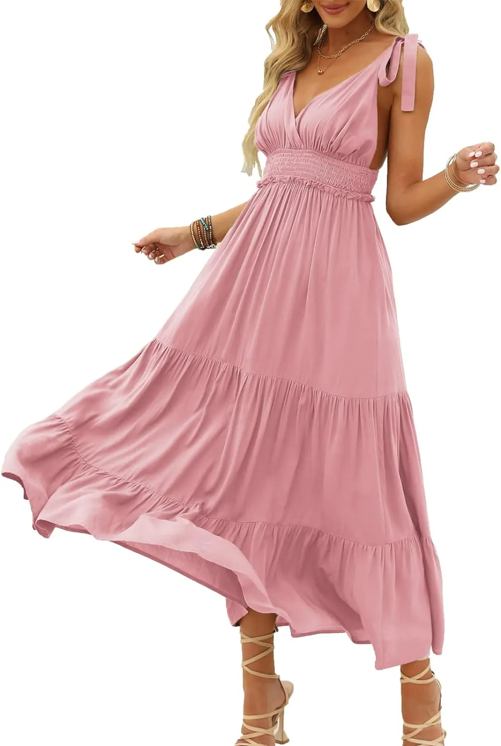 Halter Ruffle Hem Spaghetti Strap Maxi Dress