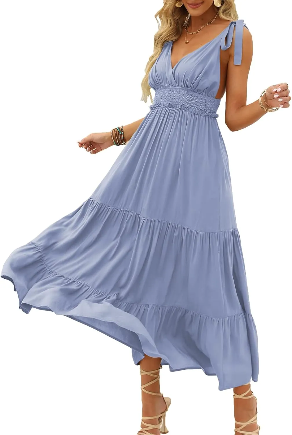 Halter Ruffle Hem Spaghetti Strap Maxi Dress