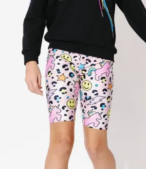 Happy Emoji Unicorn Biker Shorts