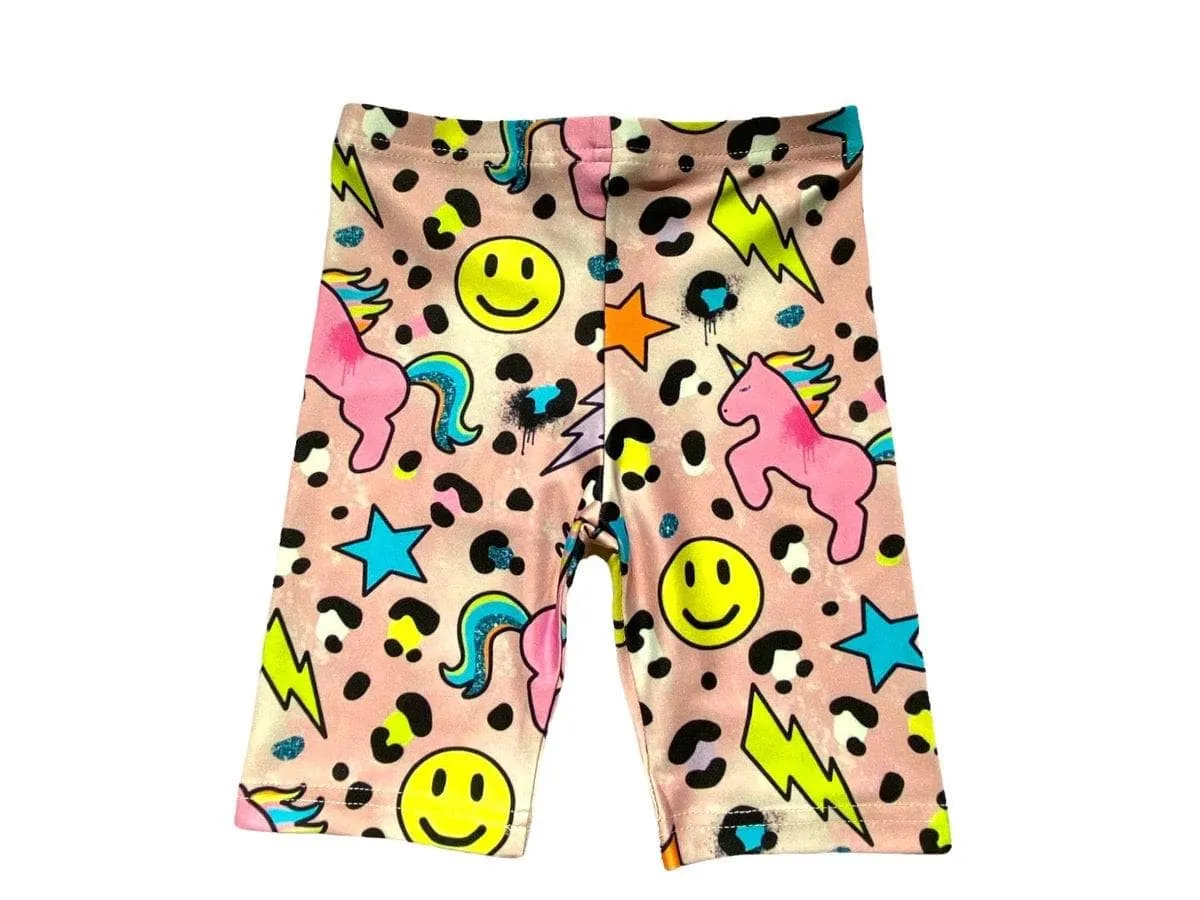 Happy Emoji Unicorn Biker Shorts