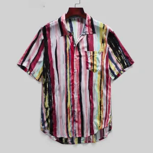 Hawaiian Striped Shirt Short Sleeve Breathable Casual Style Men Shirt