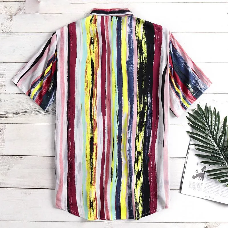 Hawaiian Striped Shirt Short Sleeve Breathable Casual Style Men Shirt