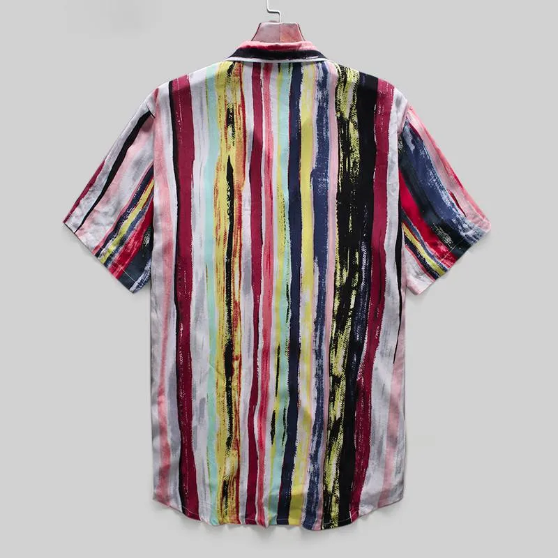 Hawaiian Striped Shirt Short Sleeve Breathable Casual Style Men Shirt