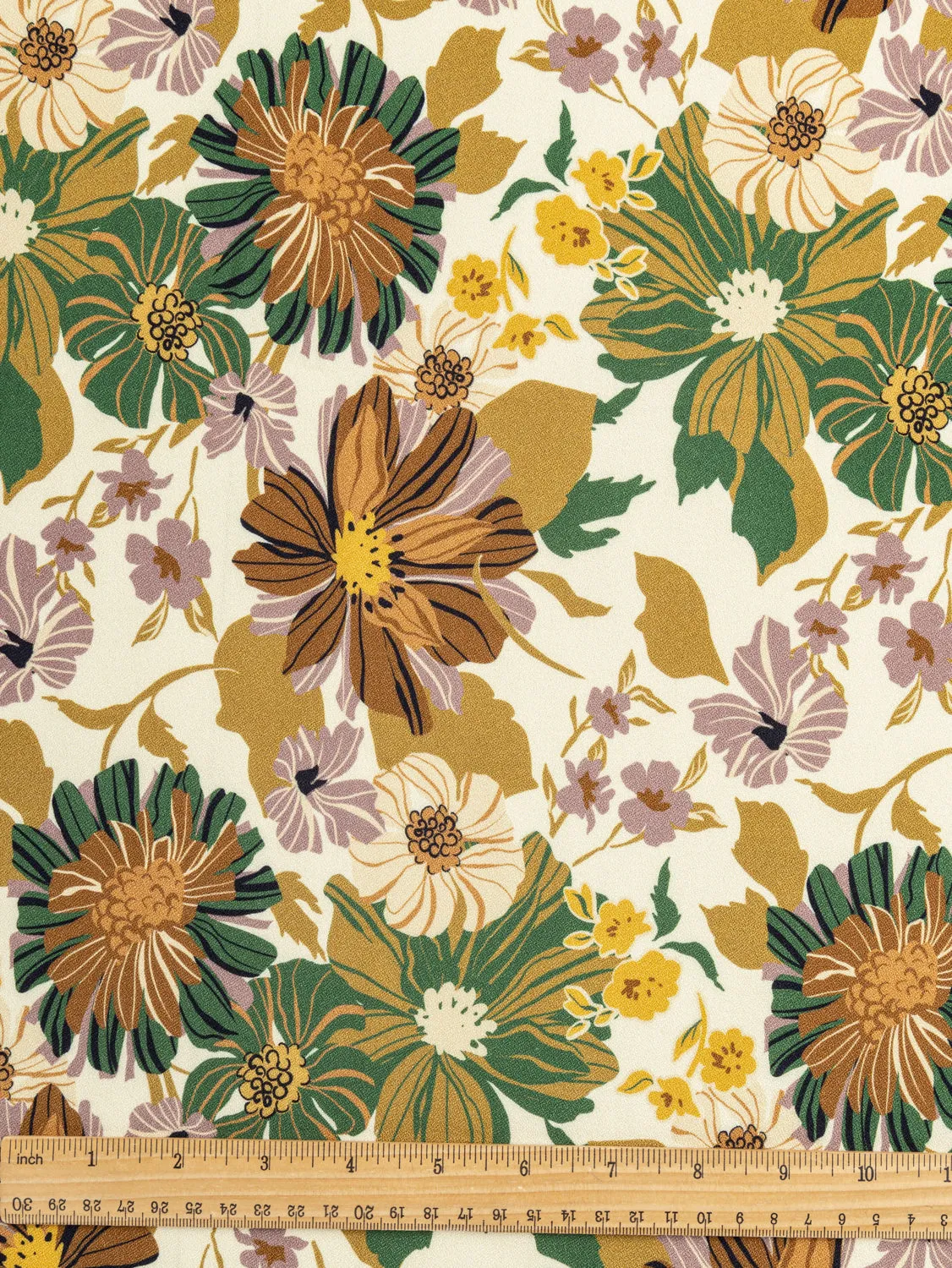 Heirloom Floral Print EcoVero Viscose Crepe - Cream   Ochre   Green   Rose