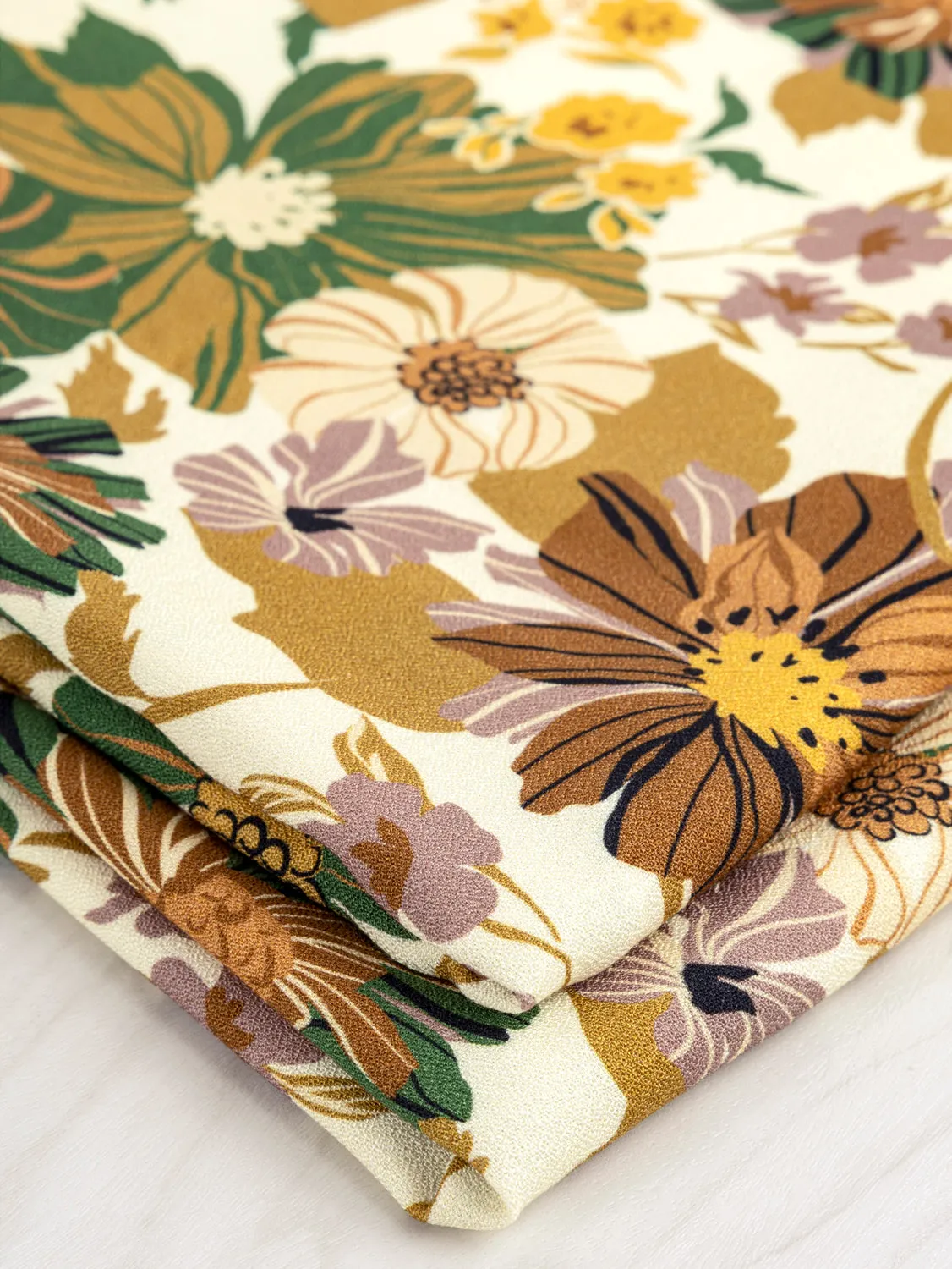 Heirloom Floral Print EcoVero Viscose Crepe - Cream   Ochre   Green   Rose