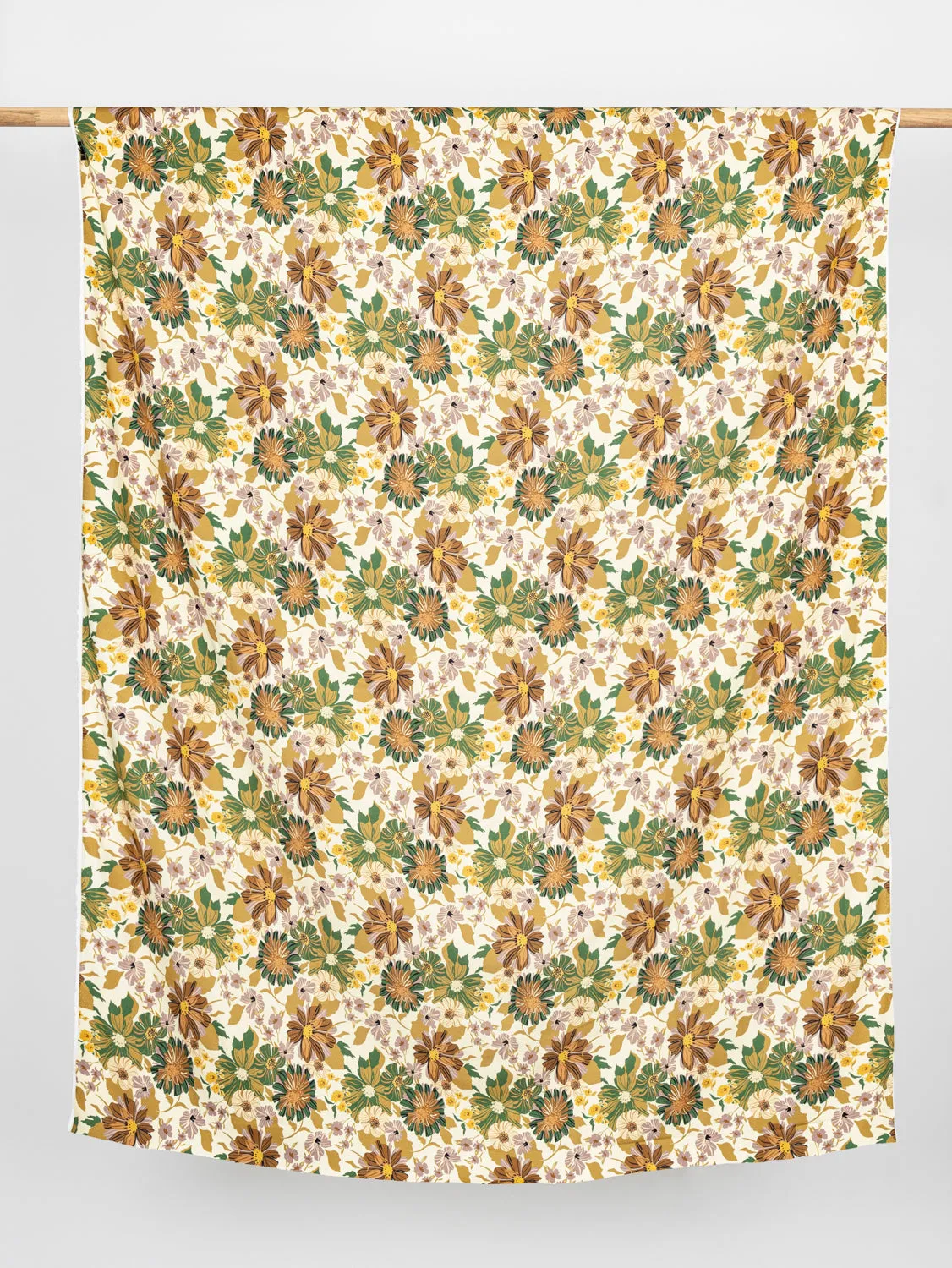 Heirloom Floral Print EcoVero Viscose Crepe - Cream   Ochre   Green   Rose