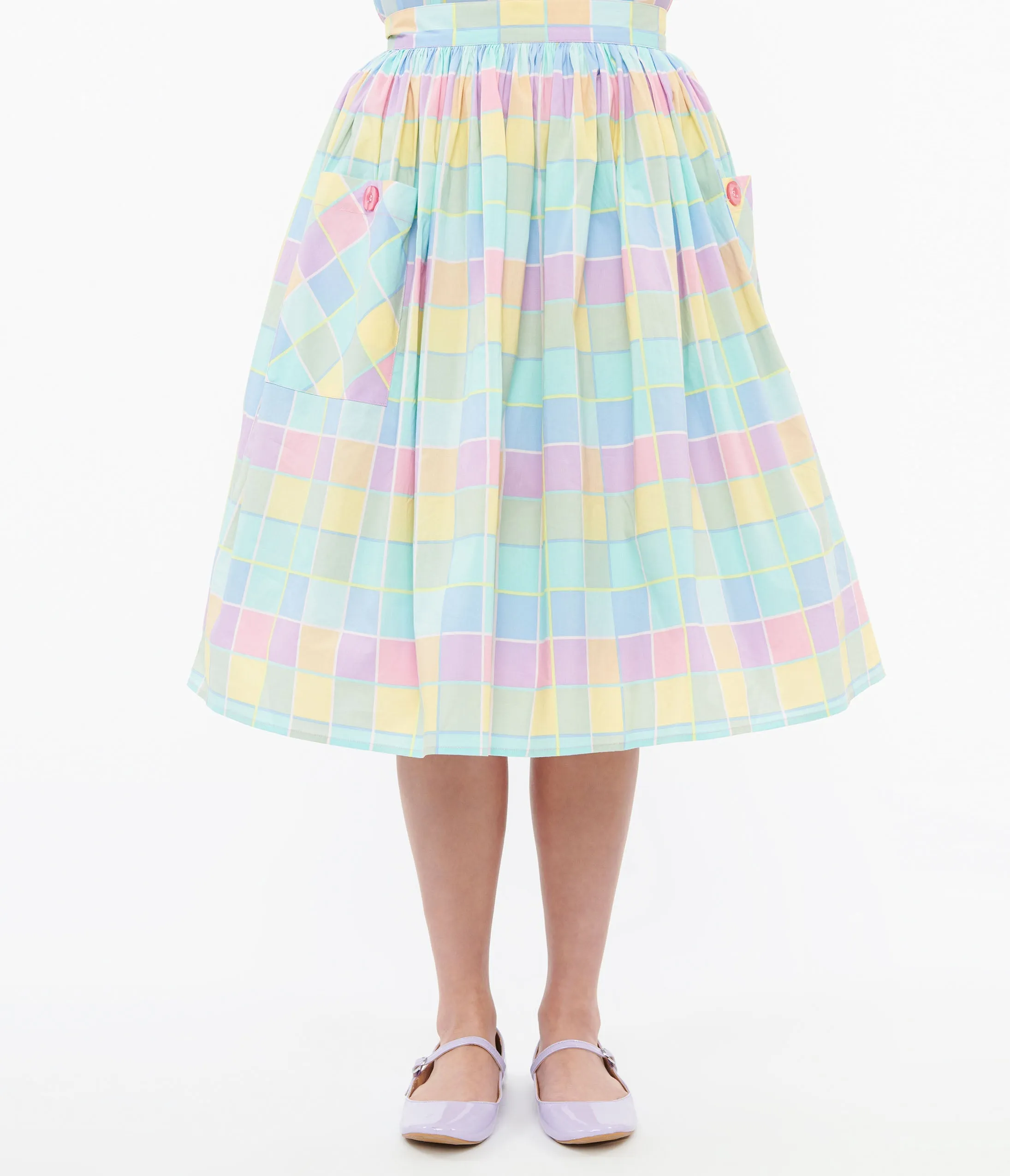 Hell Bunny 1950s Pastel Check Cotton Skye Swing Skirt