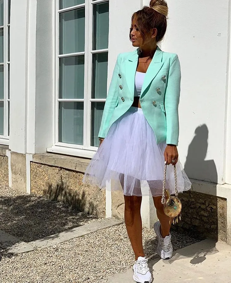 ICONIC MINT GREEN RED WITH SILVER BUTTONS BLAZER