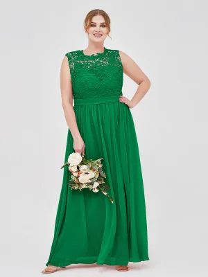 Illusion Neck Chiffon and Lace Dresses Emerald