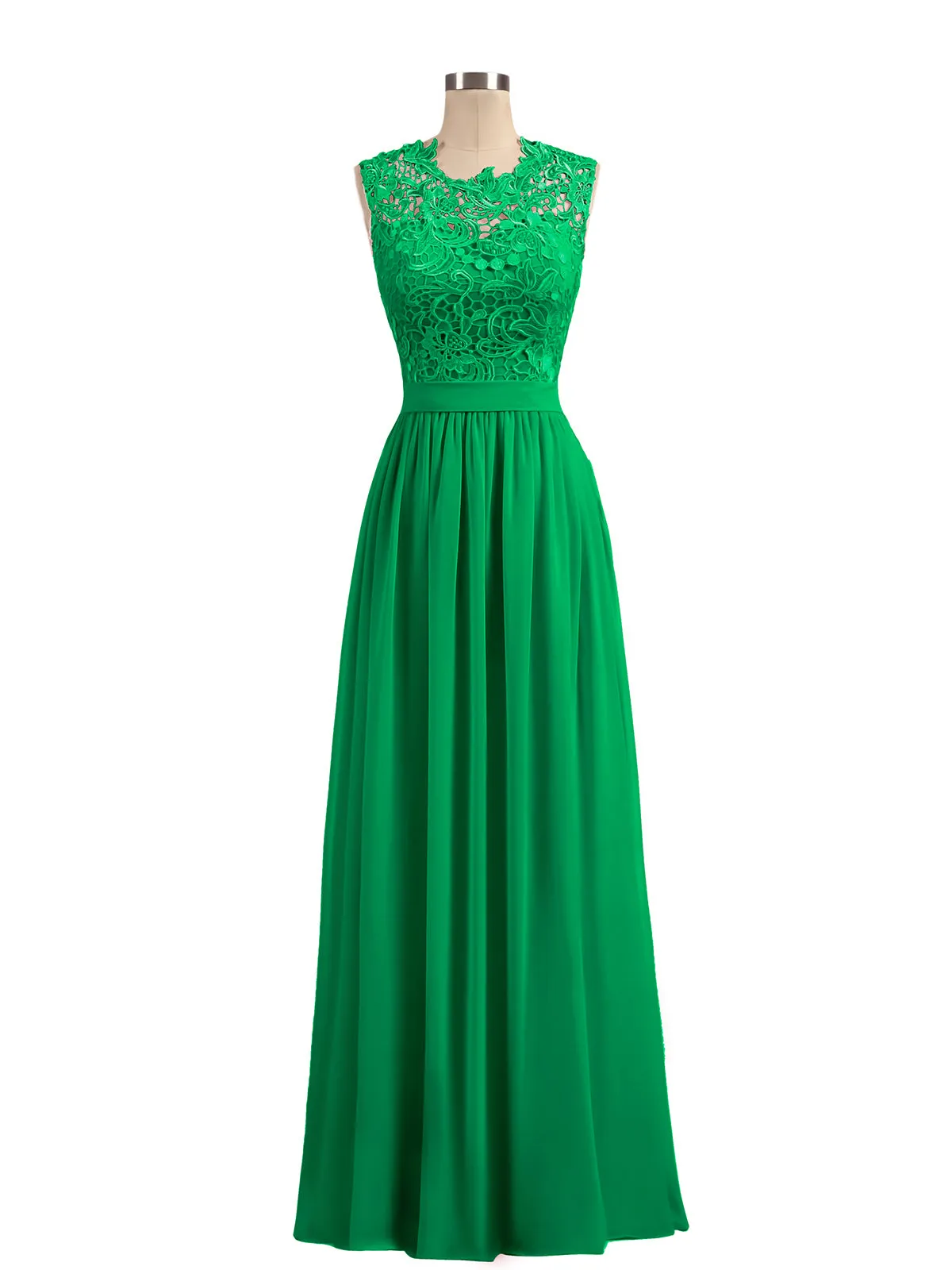 Illusion Neck Chiffon and Lace Dresses Emerald